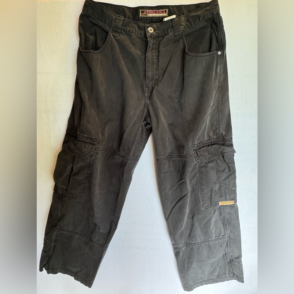 Vintage JNCO mens crown baggy cargo pants distressed, super baggy fit.